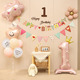 ins女孩宝宝生日party气球一周岁粉熊主题家庭场景布置装 饰背景墙
