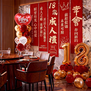成年礼条幅挂布18岁生日装饰场景布置男女生快乐惊喜派对背景气球