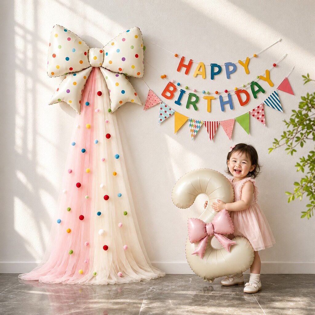 2岁生日布置场景装饰小女孩数字气球宝宝儿童派对仪式感背景3拍照