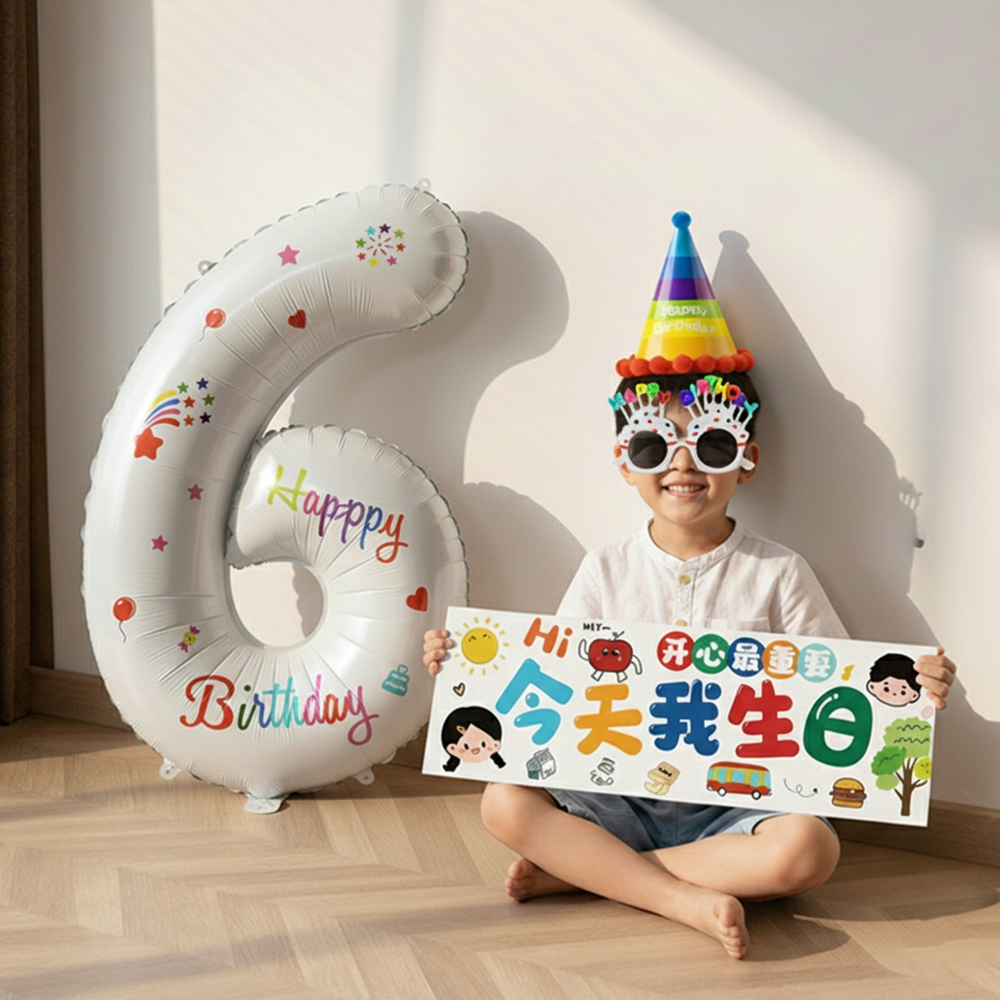 生日布置场景装饰男童数字气球儿童5岁快乐仪式感道具男孩小女孩