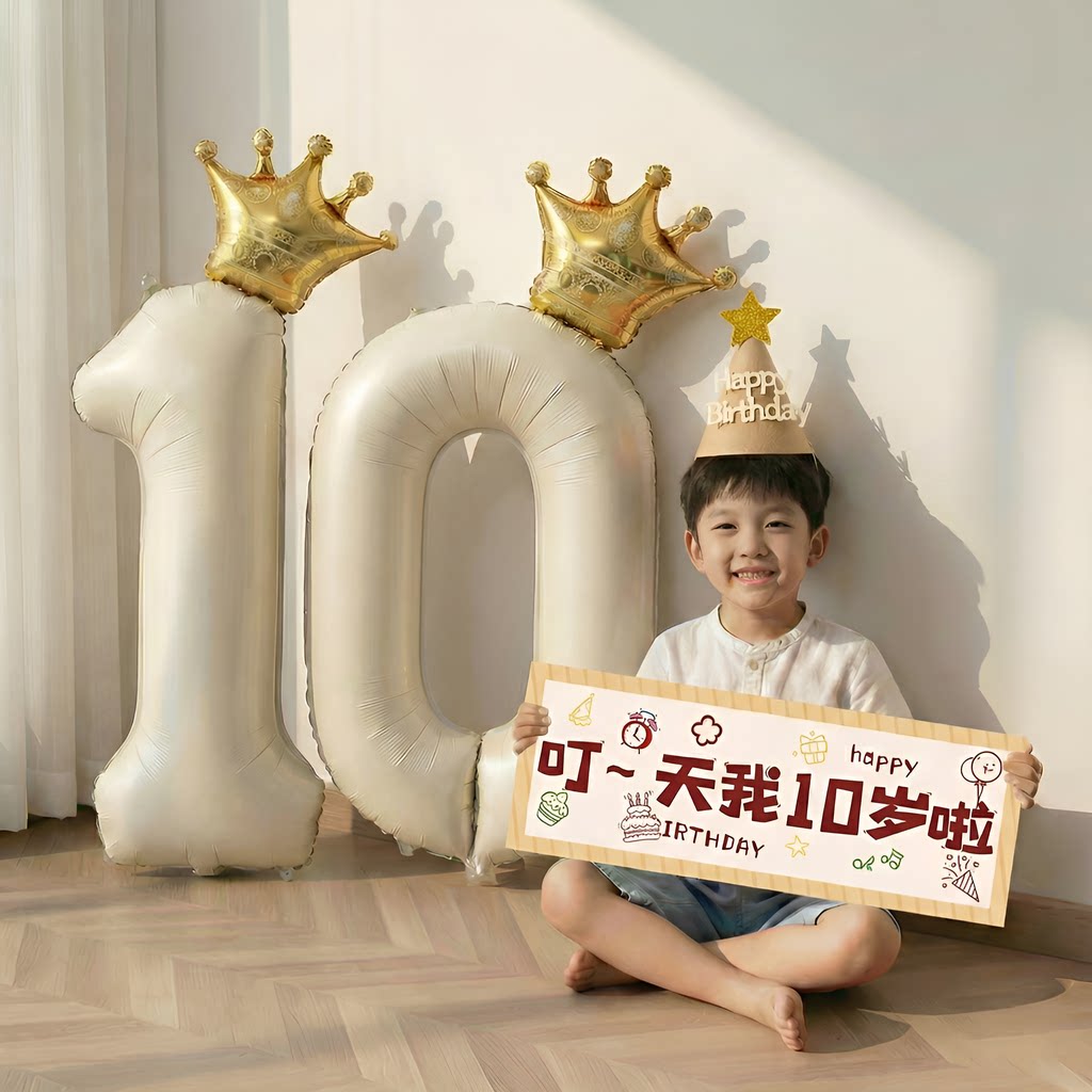 生日场景布置装饰气球快乐数字十男童男孩儿童仪式感10岁派对道具