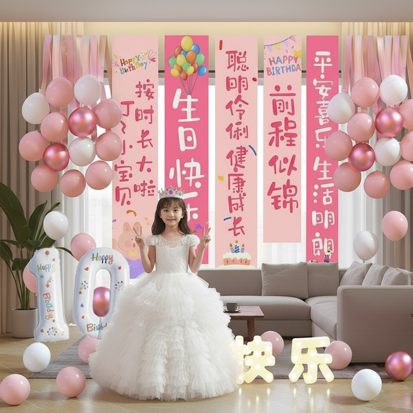 10岁生日场景装饰布置挂布条幅氛围感儿童背景道具快乐小女孩气球,节庆用品/礼品,装扮布置套餐,淘宝优惠券,粉丝福利购,淘宝优惠卷