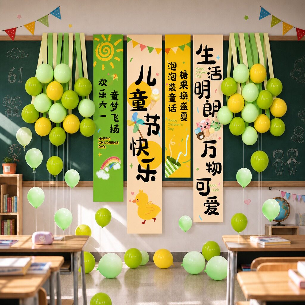 六一儿童节挂布装饰气球条幅小学校幼儿园61教室活动场景布置背景