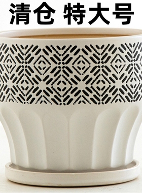 白色简约大号种龟背竹白掌绿萝绿植家用托盘陶瓷花盆包邮特价清仓