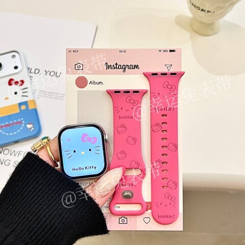 甜酷猫咪表情适用iwatchs11/10苹果手表表带SE硅胶Applewatchs9/8