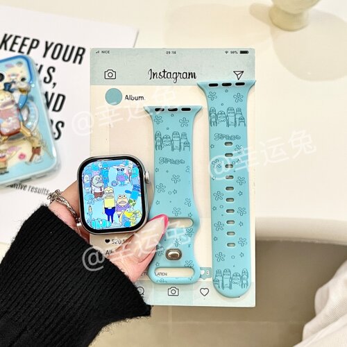 可爱鱼人比奇堡适用iwatchs11/10苹果手表表带SE硅胶Applewatchs9