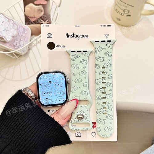 清新搞怪猫咪适用iwatchs11/10苹果手表表带SE硅胶Applewatchs9/8