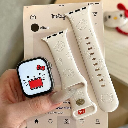 满屏白色小猫适用iwatchs11/10苹果手表表带SE硅胶Applewatchs9/8