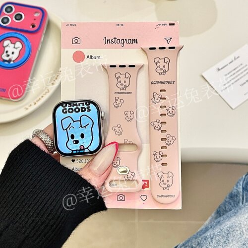少女粉原田治狗狗适用iwatchs11/10苹果手表表带硅胶Applewatchs9