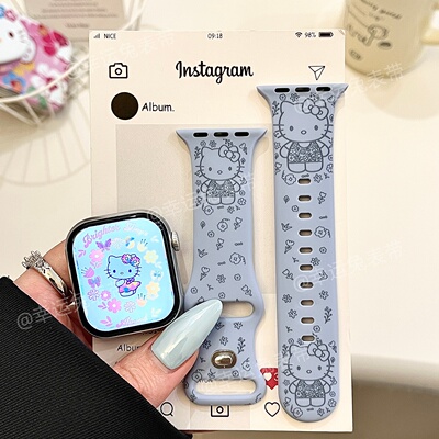 治愈繁花猫咪适用iwatchs11/10苹果手表表带硅胶ApplewatchS9/8/7