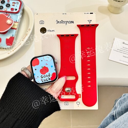 sweet苹果适用iwatchs11红色10苹果手表表带硅胶Applewatchs9/8/7