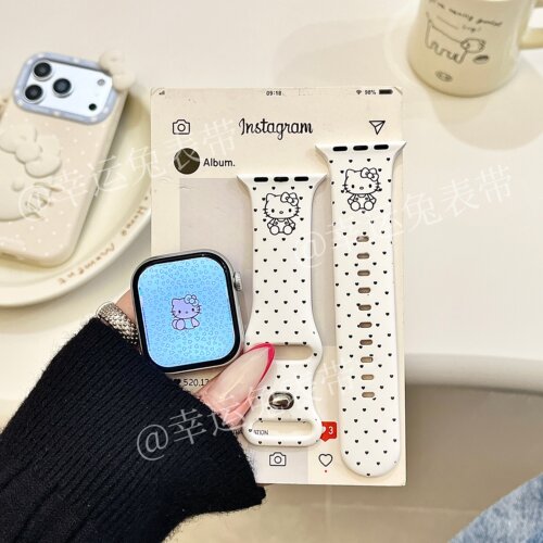 满屏爱心猫咪适用iwatchs11/10苹果手表表带硅胶Applewatchs9/8/7
