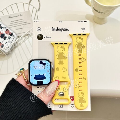 软萌长腿猫咪条适用iwatchs11/10苹果手表表带SE硅胶Applewatchs9