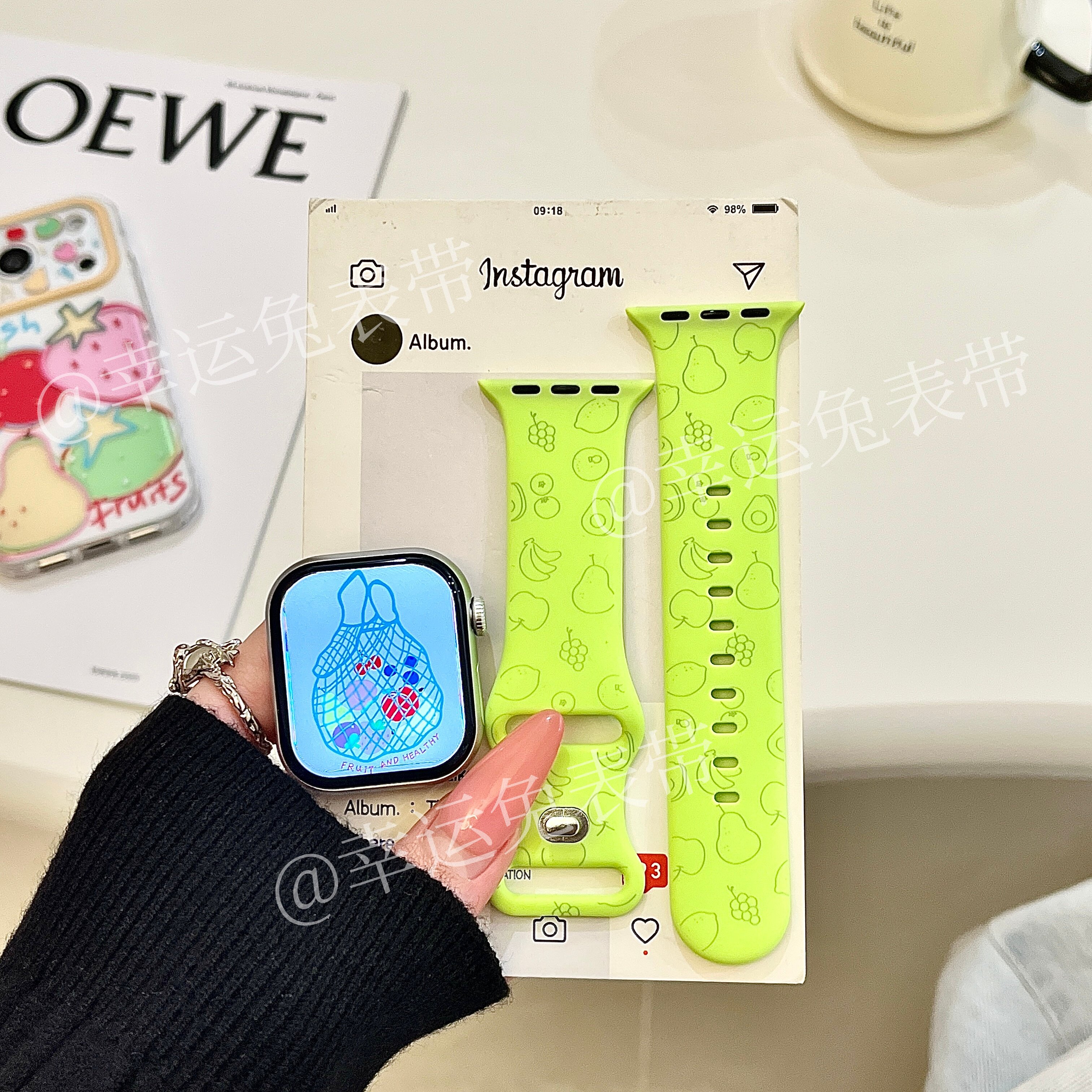 水果集合适用iwatchs11荧光绿10苹果手表表带SE硅胶Applewatchs9