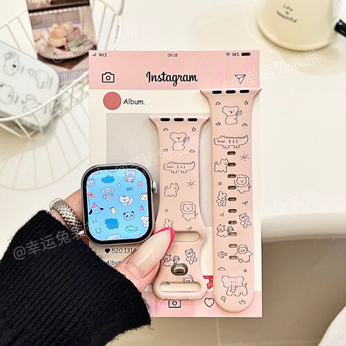 女款动物园适用iwatchs11/10苹果手表表带SE硅胶Applewatchs9/8/7