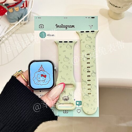 卡通音符猫咪线条适用iwatchs11/10苹果手表表带硅胶Applewatchs9