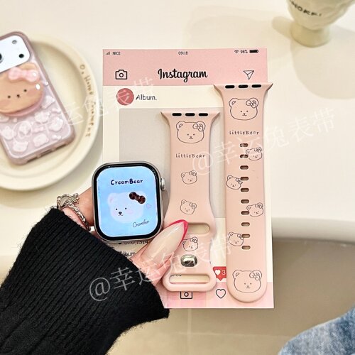 女款小熊头适用iwatchs11/10苹果手表表带SE硅胶Applewatchs9/8/7