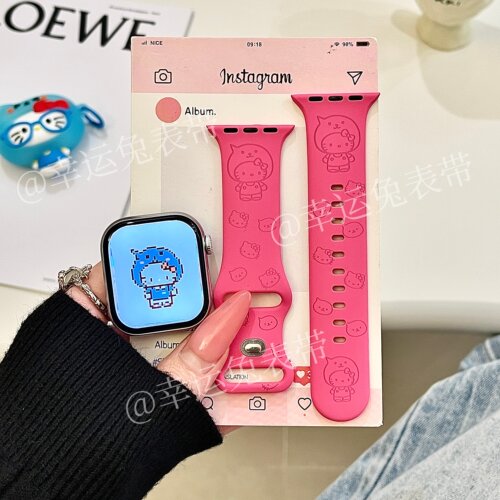 酷儿头套KT适用iwatchs11玫红10苹果手表表带SE硅胶Applewatchs9