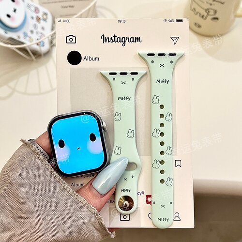 米菲表情适用iwatchs11小蛮腰10苹果手表表带s8硅胶7Applewatch9