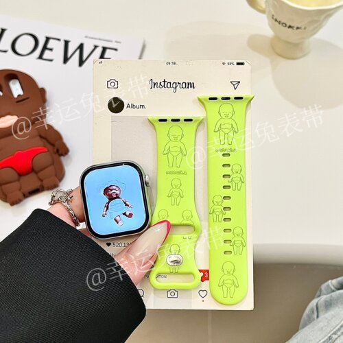荧光绿娜塔莎适用iwatchs11/10苹果手表表带SE硅胶Applewatchs9/8