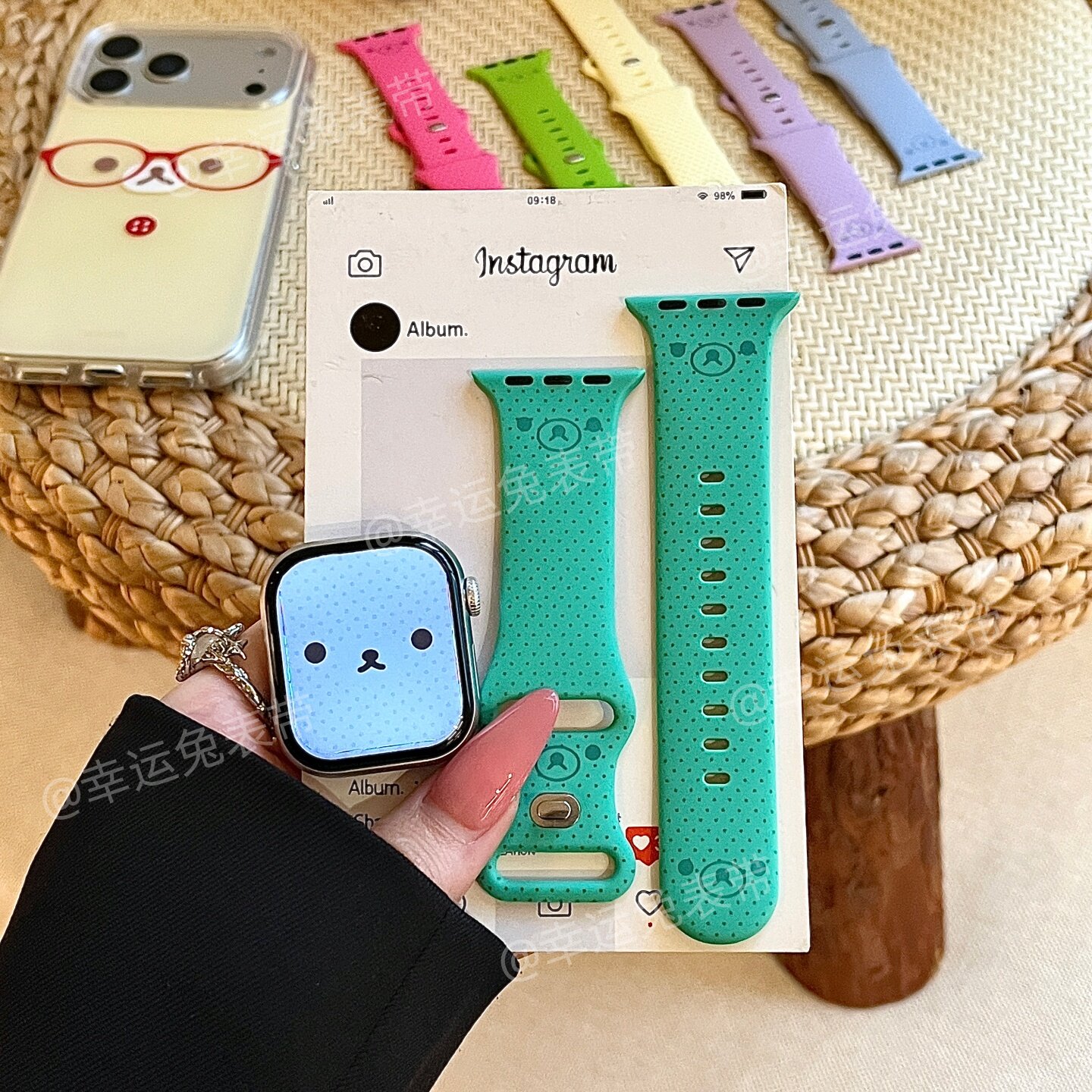波点轻松熊适用iwatchs12/11/10苹果手表表带SE硅胶Applewatchs9图片