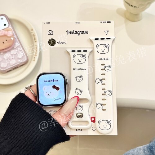 原创小熊头适用iwatchs11/10苹果手表表带SE硅胶Applewatchs9/8/7