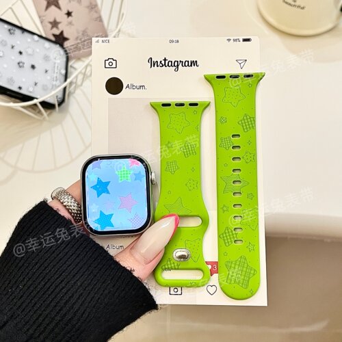 小众格纹星星适用iwatchs11/10苹果手表表带SE硅胶Applewatchs9/8