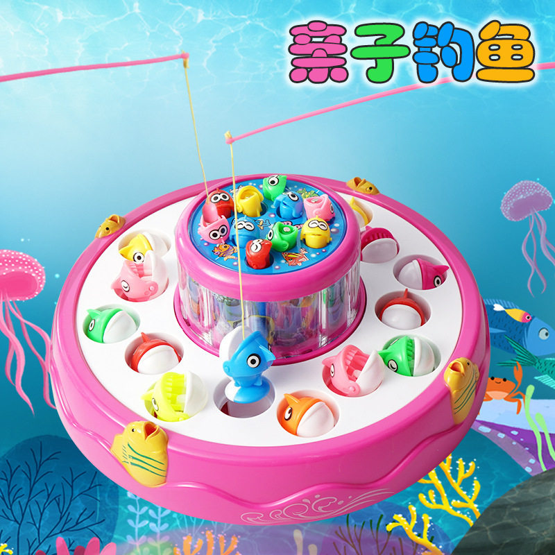 儿童仿真钓鱼玩具宝宝早教电动旋转音乐钓鱼台小孩磁性钓鱼盘