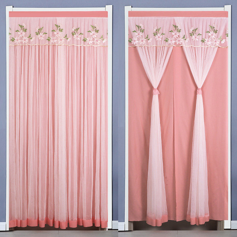 新品夏季防蚊门帘免打孔伸缩杆魔术贴双用防隐私隔断帘蕾丝纱帘