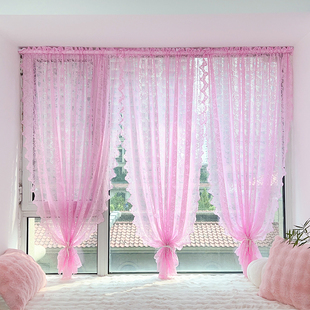 法式飘窗帘卧室阳台浪漫帘子免打孔隔断帘波浪边公主帘田园风窗帘