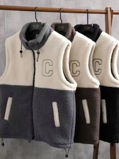 羊羔绒马甲男士背心秋冬季加厚保暖立领坎肩外穿防风马夹外套男款