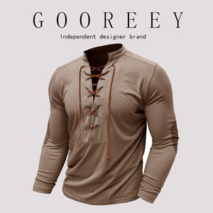 GooReey漫威毒液欧美2024秋季亨利修身长袖T恤衫男士立领运动健身
