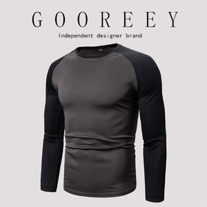 GooReey漫威欧美2024秋季新款修身拼色长袖T恤男士圆领打底简约潮