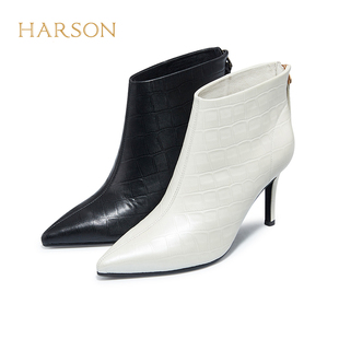 现货断码清仓哈森奥莱专柜正品尖头时装靴高跟百搭女靴HA226018