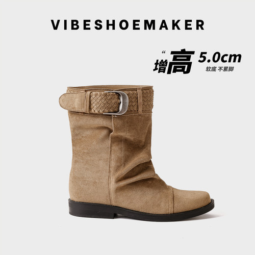 复古牛仔风宽筒堆堆短靴女秋冬