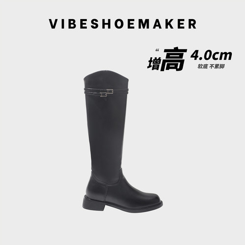复古真皮厚底粗跟不过膝骑士靴女