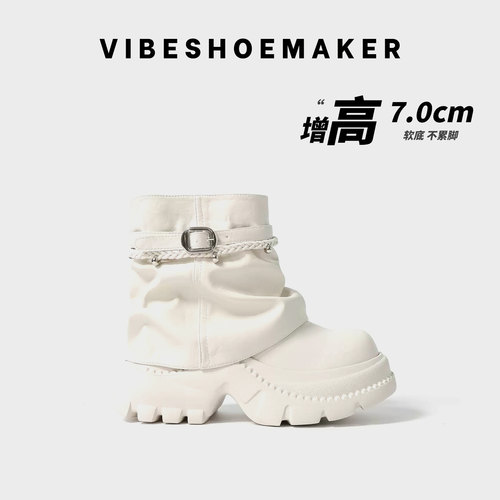 复古真皮厚底长筒骑士靴显瘦