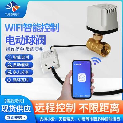 遥控防水电动球阀无线远程WiFi智能开关常闭定时水阀黄铜阀门220v