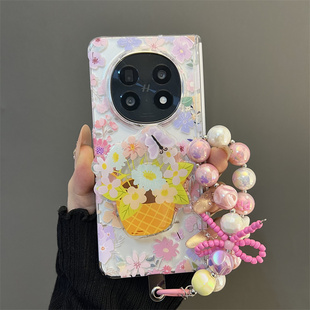 彩色花卉磁吸支架适用oppofindn5手机壳华为matex6典藏版matex5超薄荣耀v3透明壳vivofoldx3女款中轴保护套