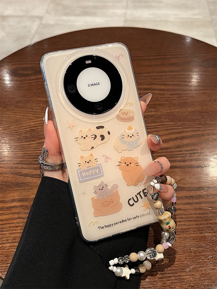 适用华为mate60pro+手新款机壳p60pro趣味可爱猫咪狗狗mate40/50pro双层IMD硅胶支架情侣p50pro挂绳防摔潮女