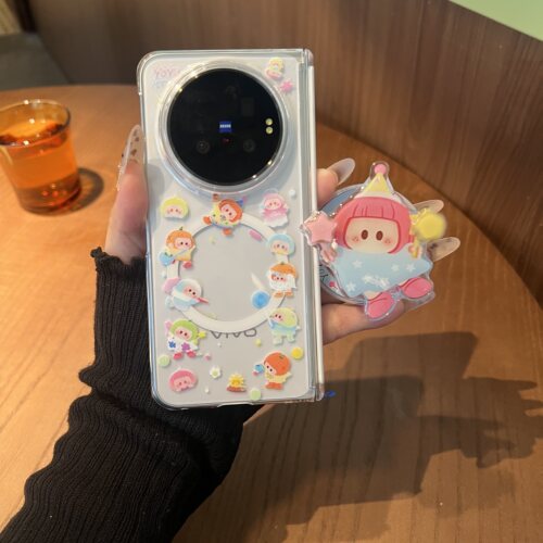 适用vivoxfold6折叠屏手机壳可爱南瓜头小女孩适用xfold5磁吸支架matex7中轴保护matex6x5适用oppon6N5防摔女