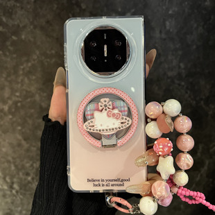 西太后kitty磁吸支架适用华为MateX6折叠屏手机壳渐变粉蓝MateX5典藏版 链条双层翻盖MateX3防摔闺蜜女保护套