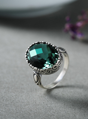 银石湾复古泰银水晶戒指