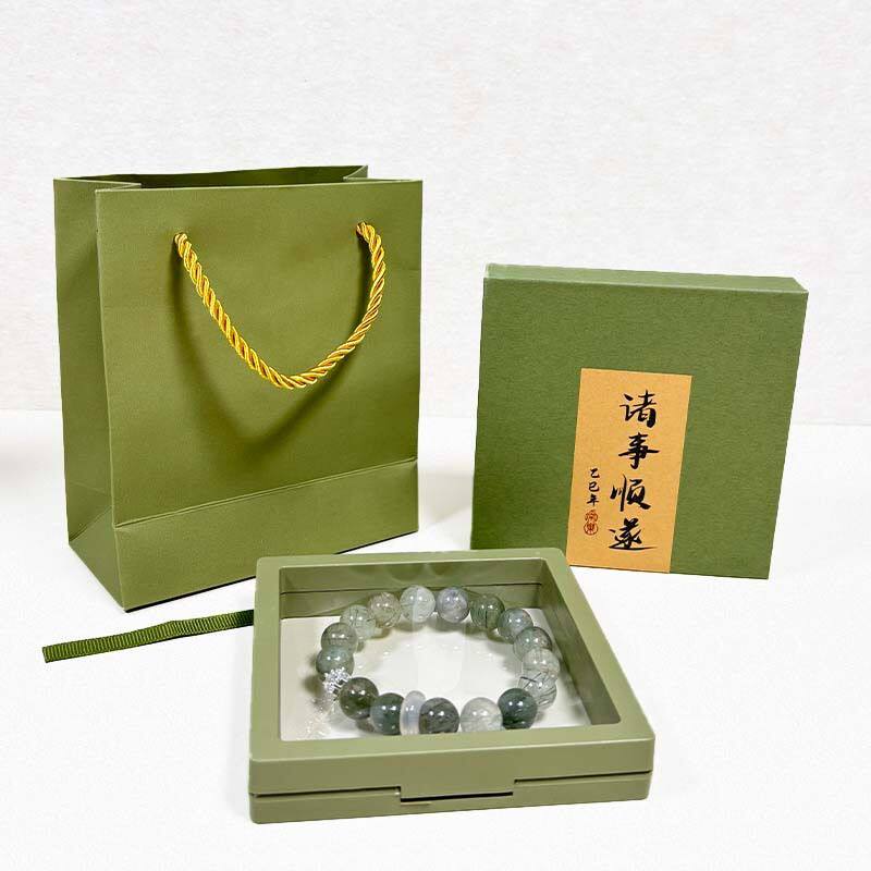 女生礼物包装盒高级感ins精美款水晶饰品礼盒绿色纸袋礼品袋手提