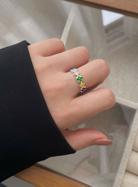 S925纯银彩釉四叶草戒指