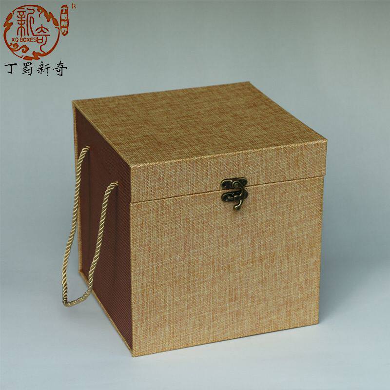 紫砂壶盒花瓶包装盒瓷器盒茶叶罐提梁盒礼品盒拎绳大号亚麻布锦盒