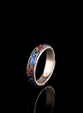 复古简约烧蓝小象开口戒指