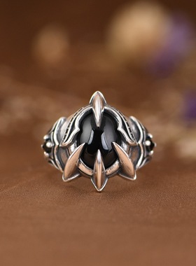 金鹿王S925银戒指复古做旧潮人时