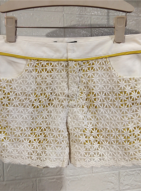 RMEO/浪漫一身夏季休闲蕾丝短裤女装直筒裤百搭白色前搭AB面版