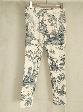 RMEO浪漫一身休闲印花女裤微弹裤铅笔裤修身显瘦青花瓷花青春流行